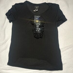 black sleek shirt with rhinestone design